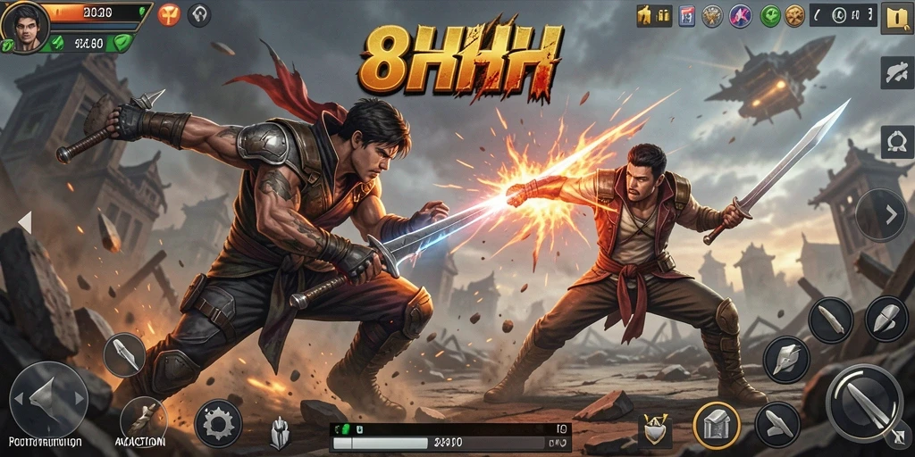 Tampilan gameplay seru di 8HHH saat pertempuran berlangsung.