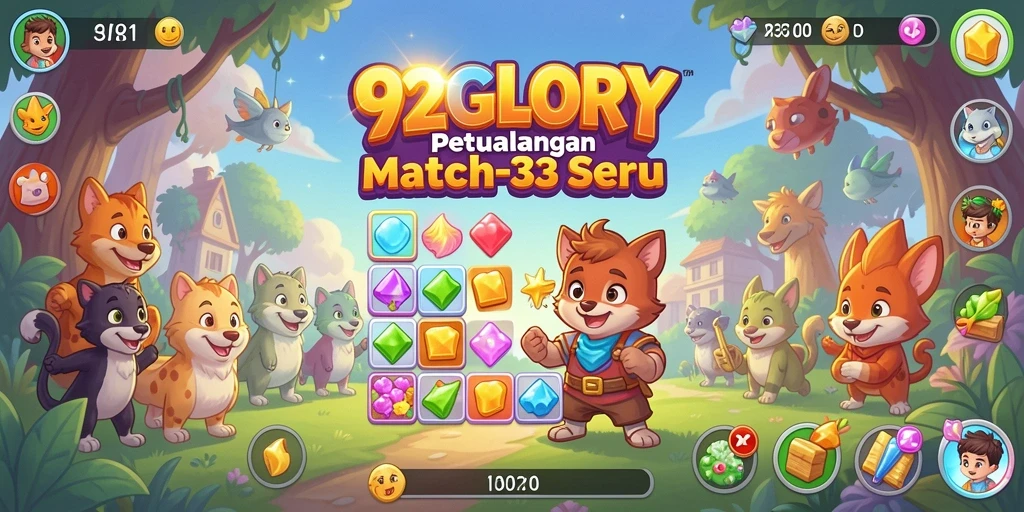 Tampilan gameplay seru dari 92GLORY di level Match-3.