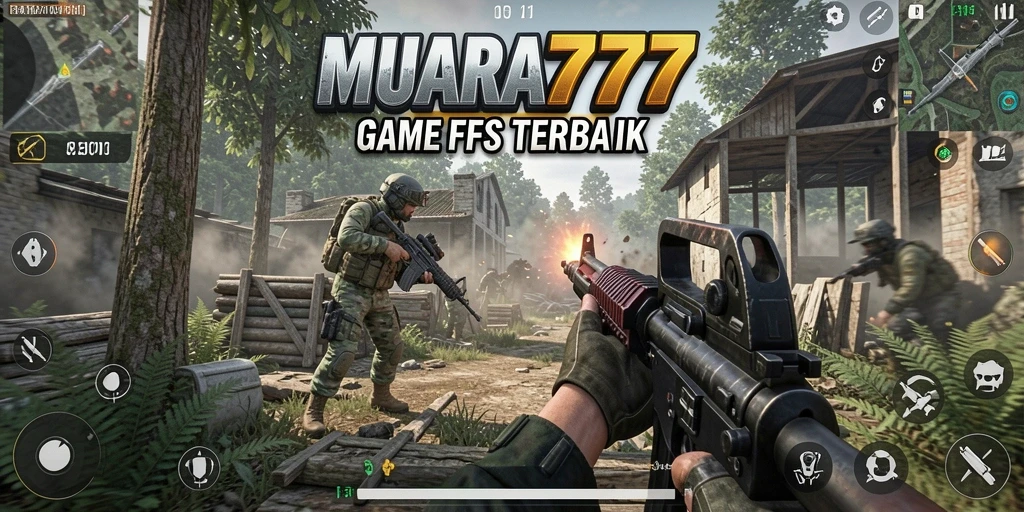 Tampilan screenshot utama menunjukkan aksi menegangkan dalam pertempuran FPS.