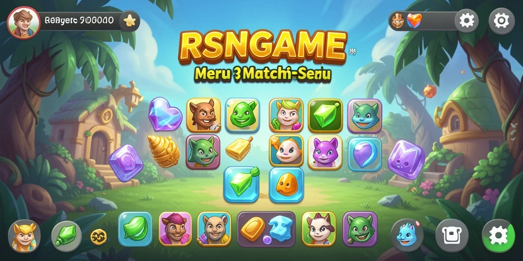 Tampak layar gameplay RSNGAME dengan tantangan Match-3 yang seru.