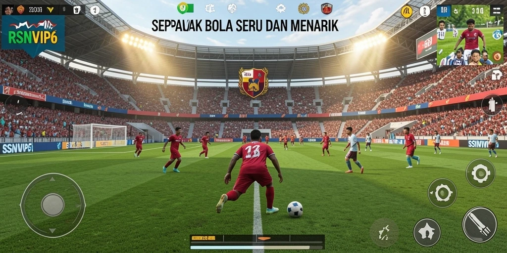 Screenshot utama RSNVIP6 menampilkan aksi seru di lapangan sepak bola.