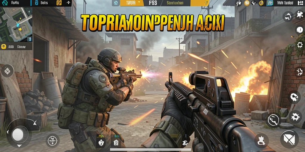 Tampilan screenshot utama TOPI189 dengan aksi tembak-menembak yang intens.