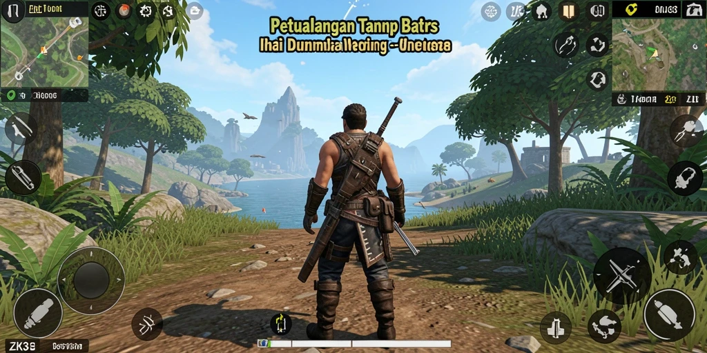 Screenshot gameplay menunjukkan eksplorasi dunia terbuka yang luas di ZK3.